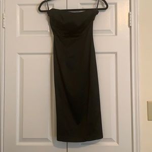 Strapless black midi dress